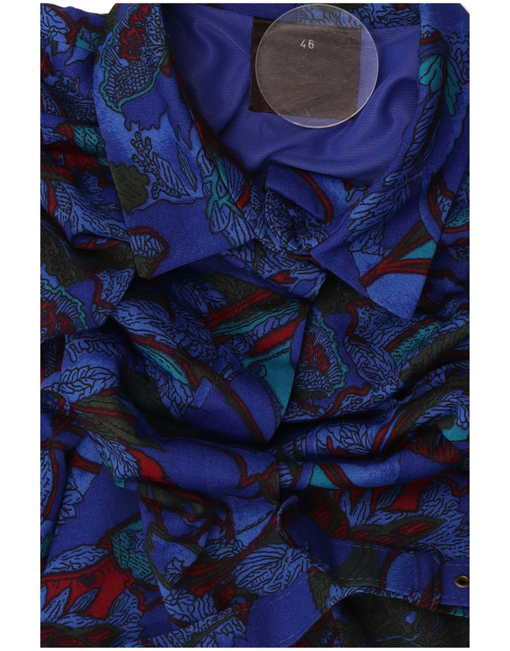 Abito tubino vintage da donna a maniche lunghe IT 46 Grande poliestere floreale blu