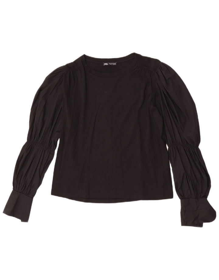 Camicetta a maniche lunghe da donna Zara UK 14 cotone nero medio