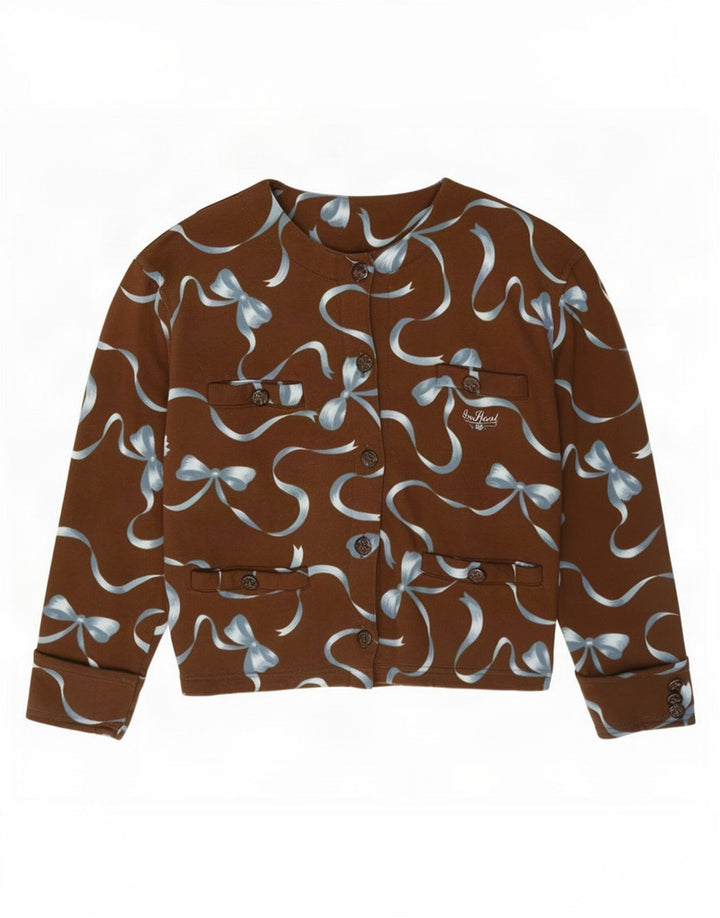 Top cardigan con motivo astratto da donna vintage IT 42 in cotone marrone medio