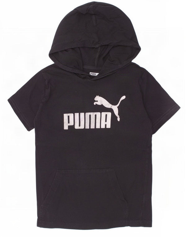 T-shirt grafica con cappuccio per ragazze Puma 10-11 anni, cotone nero medio