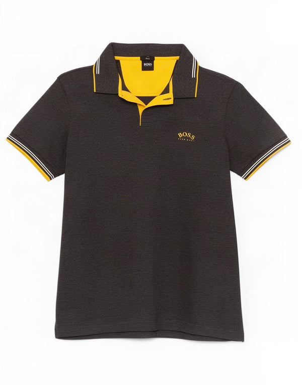 Polo da uomo slim fit Hugo Boss in cotone a righe grigie grandi