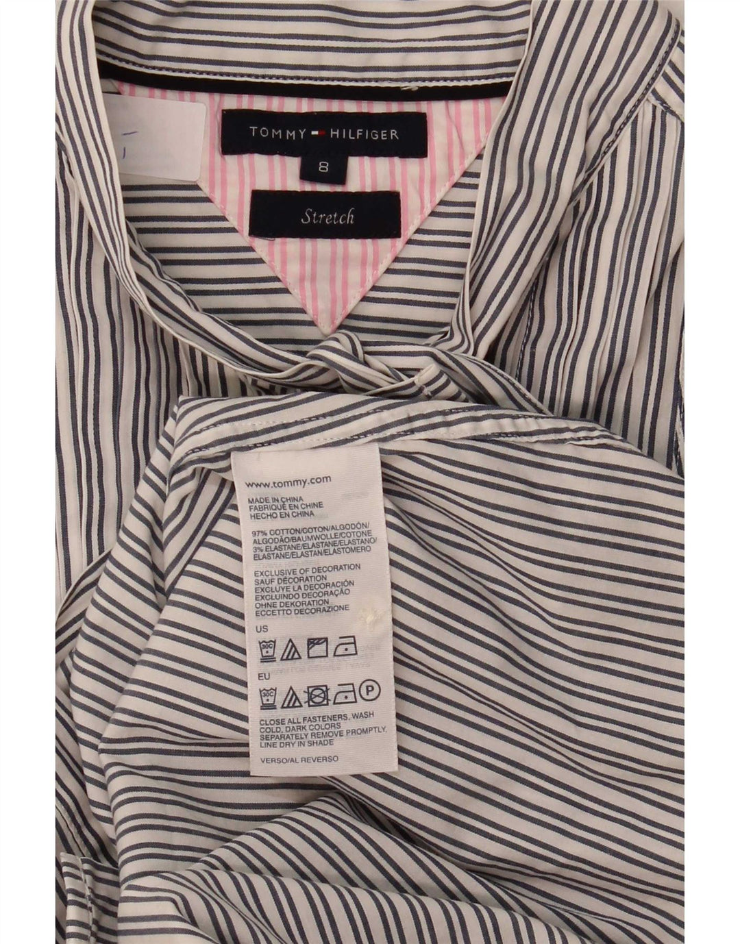 Camicia da donna senza maniche con cravatta frontale Tommy Hilfiger US 8 gessato grigio medio