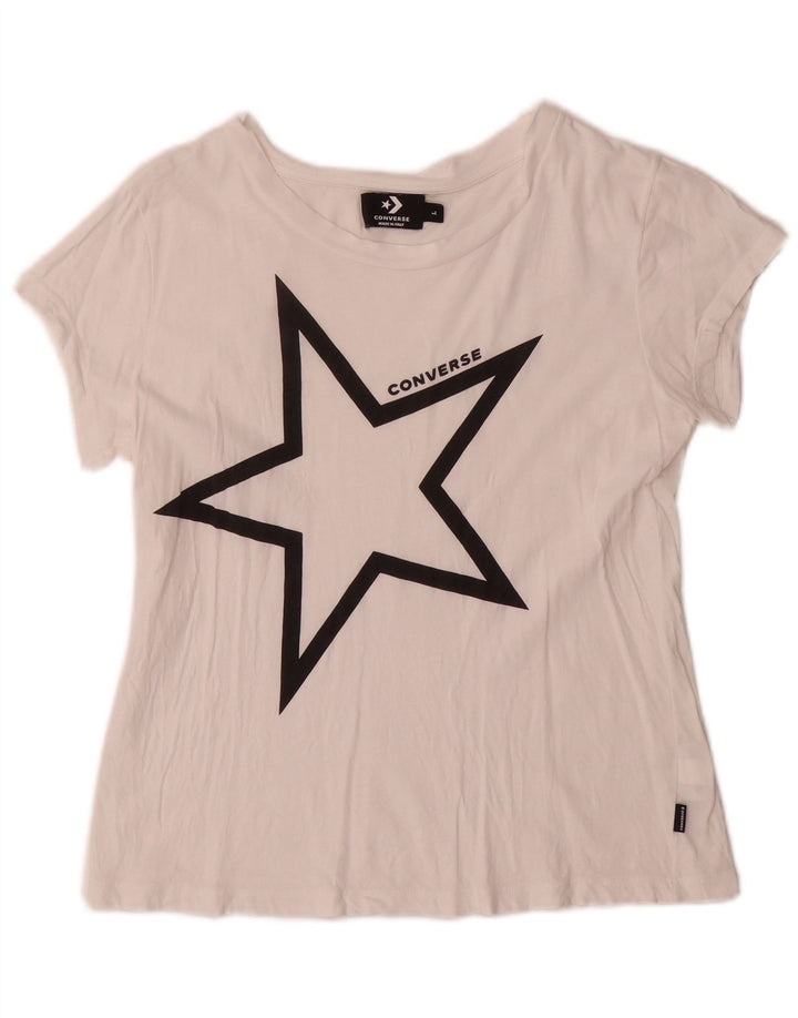 T-shirt grafica da donna Converse Top UK 14 grande cotone bianco