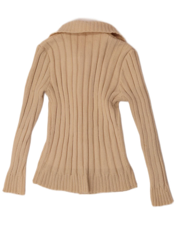 Maglione cardigan da donna vintage UK 8 piccolo bianco sporco