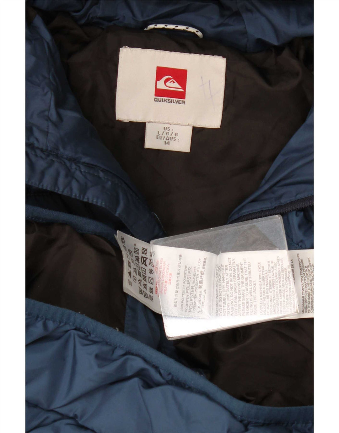 Giacca imbottita con cappuccio Quiksilver per ragazzi 13-14 anni, grande, in poliestere blu navy