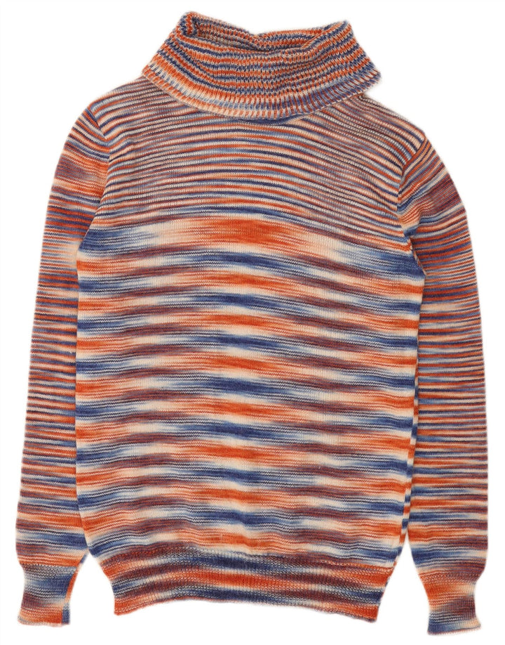 Maglione maglione collo alto da donna VINTAGE UK 10 piccole righe multicolori