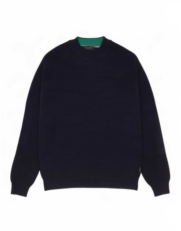 Maglione maglione da uomo a collo alto Ted Baker taglia 3 cotone medio blu navy