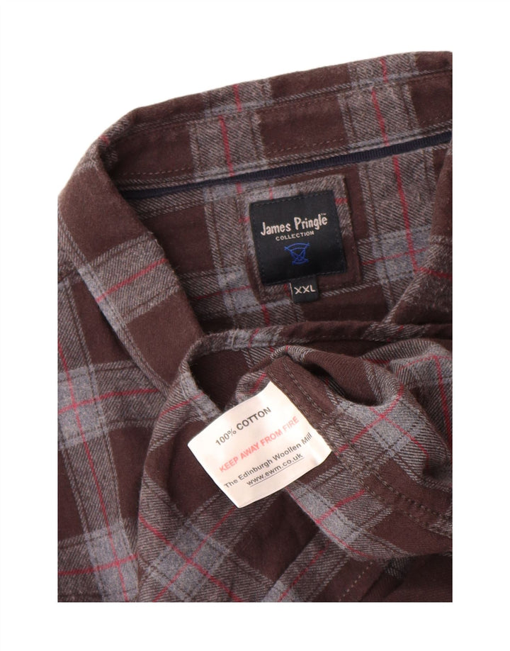 Camicia in flanella da uomo James Pringle 2XL cotone a quadri marrone