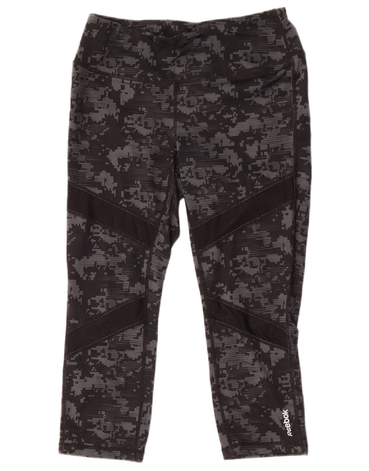 Leggings Capri Reebok da donna UK 8 Small Black Camouflage