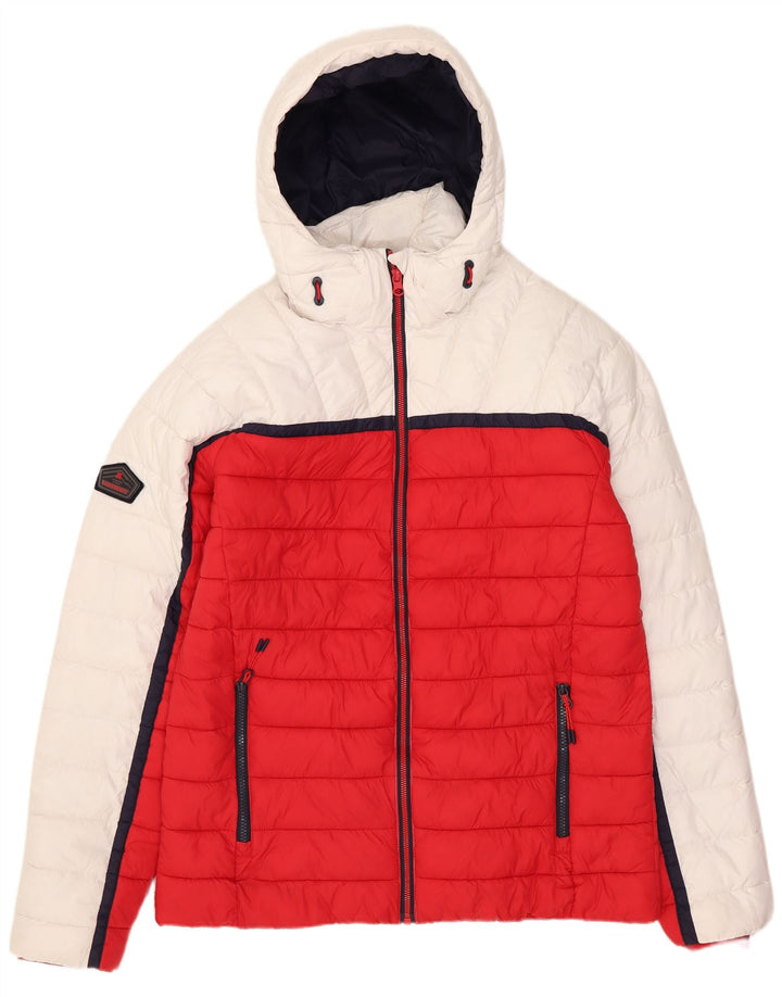 Giacca imbottita con cappuccio da uomo Superdry UK 40 Large Poliestere color block bianco