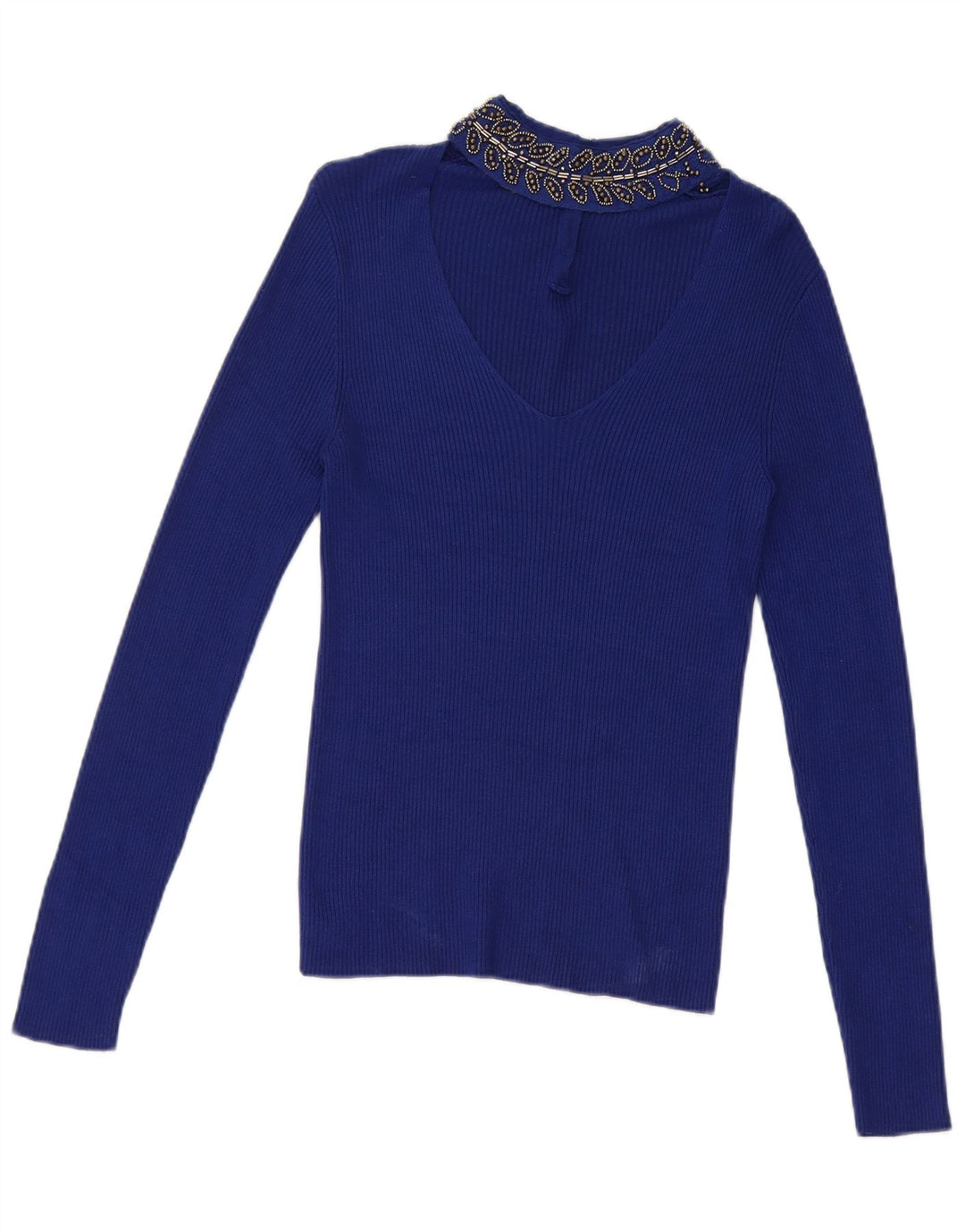 Top corto da donna Oasis UK 8 piccolo in viscosa blu