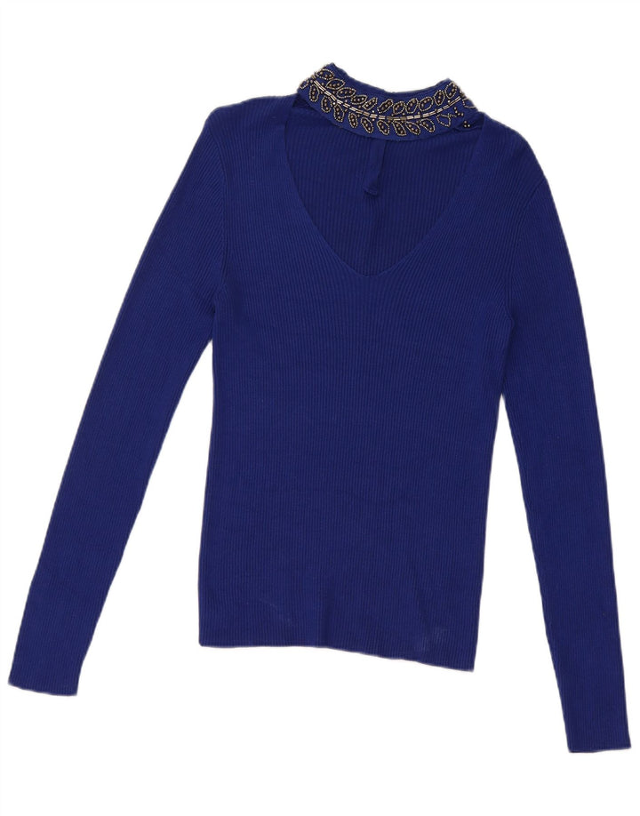 Top corto da donna Oasis UK 8 piccolo in viscosa blu