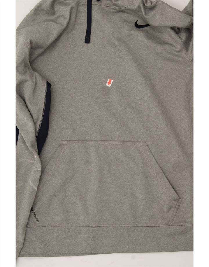 NIKE Mens Therma-Fit Hoodie Jumper Large Grey Colourblock Polyester Vintage Nike and Second-Hand Nike from Messina Hembry 