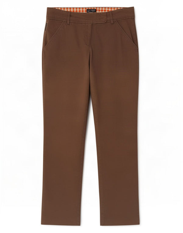 Pantaloni chino dritti da donna Armani W30 L31 in cotone marrone