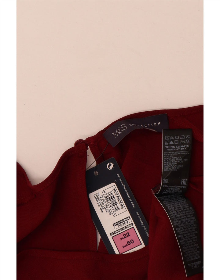 Top camicetta manica 3/4 da donna Marks & Spencer UK 22 2XL poliestere bordeaux