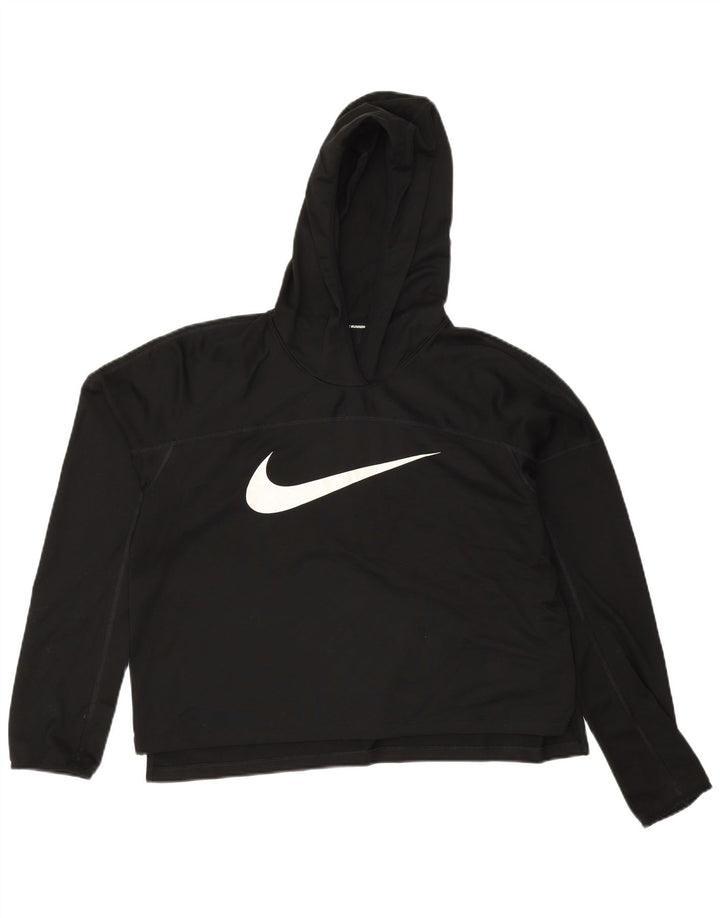 Felpa con cappuccio grafica Nike Running Crop Graphic da donna UK 14 poliestere nero medio