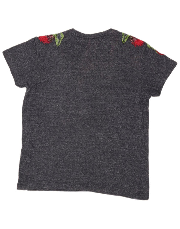 T-shirt grafica oversize da donna Zara Top UK 14 Medium Navy Blue Flower