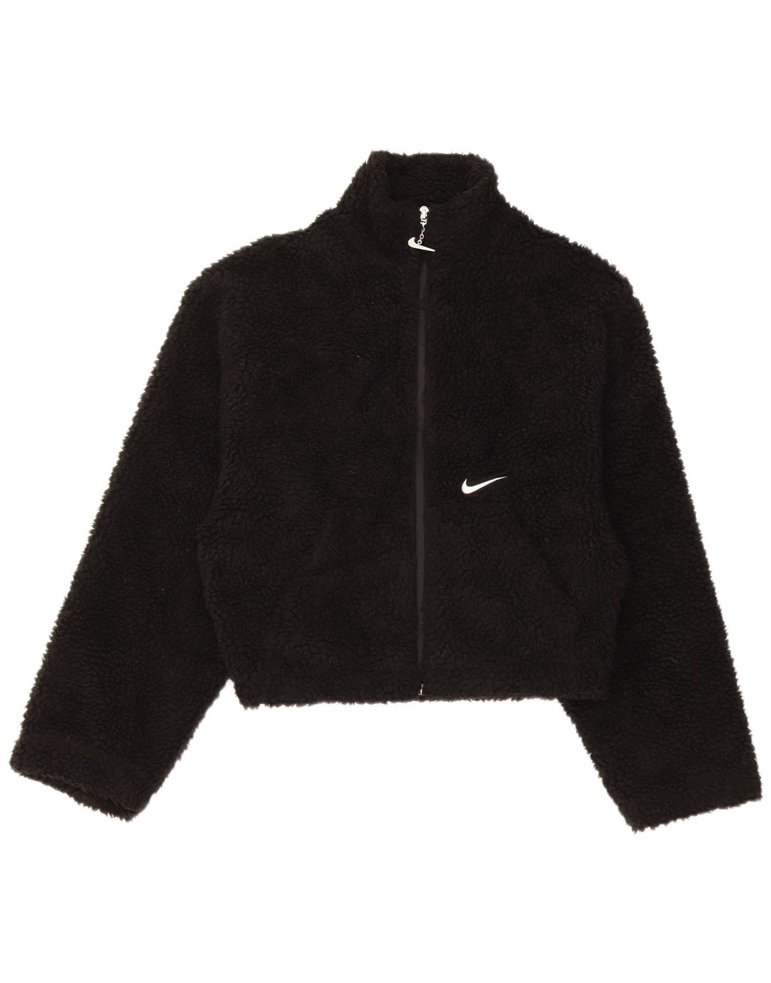 Giacca in pile oversize con grafica Nike da donna UK 6 XS poliestere nero