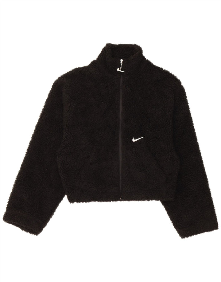 Giacca in pile oversize con grafica Nike da donna UK 6 XS poliestere nero