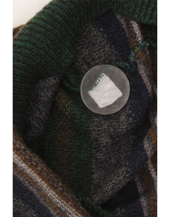 Maglione cardigan senza maniche vintage da uomo in lana a righe multicolori medie