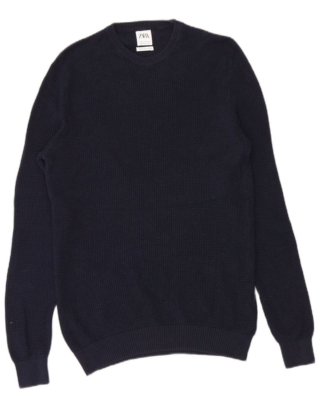 Maglione maglione girocollo da uomo Zara in cotone blu navy medio