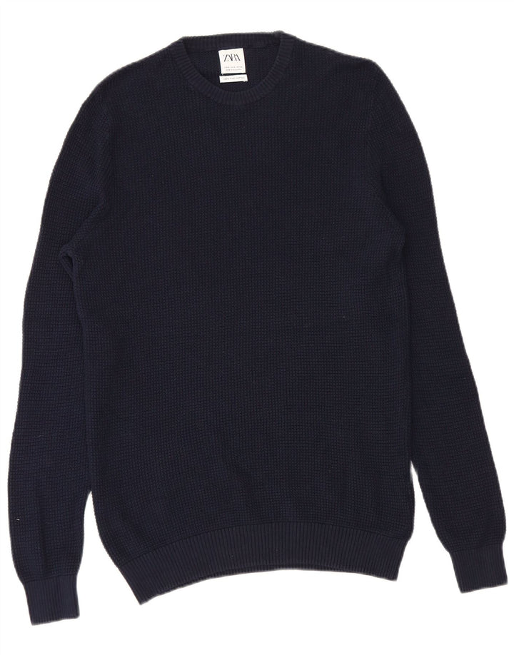 Maglione maglione girocollo da uomo Zara in cotone blu navy medio