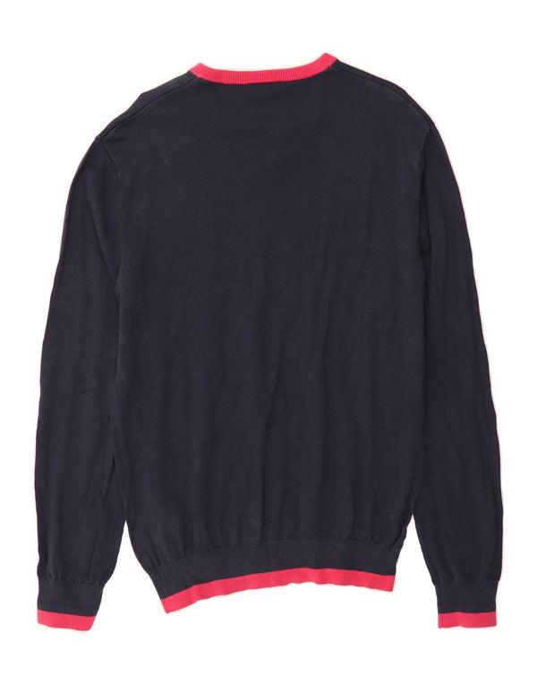 FISHBONE Womens V-Neck Jumper Sweater UK 20 2XL Navy Blue Cotton