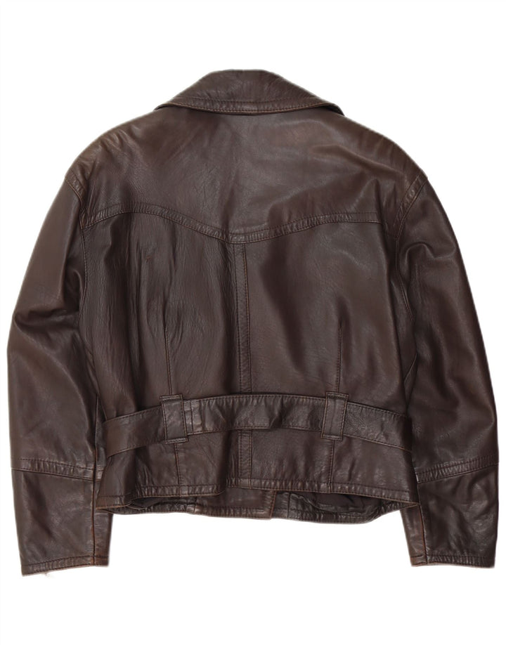 Giacca da motociclista in pelle da donna vintage EU 40 in pelle marrone medio