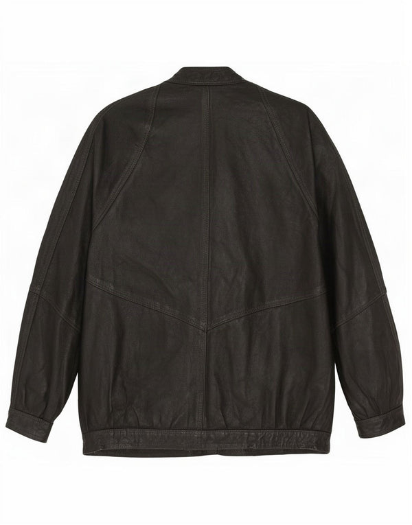Giacca in pelle vintage da donna UK 14 grande nera