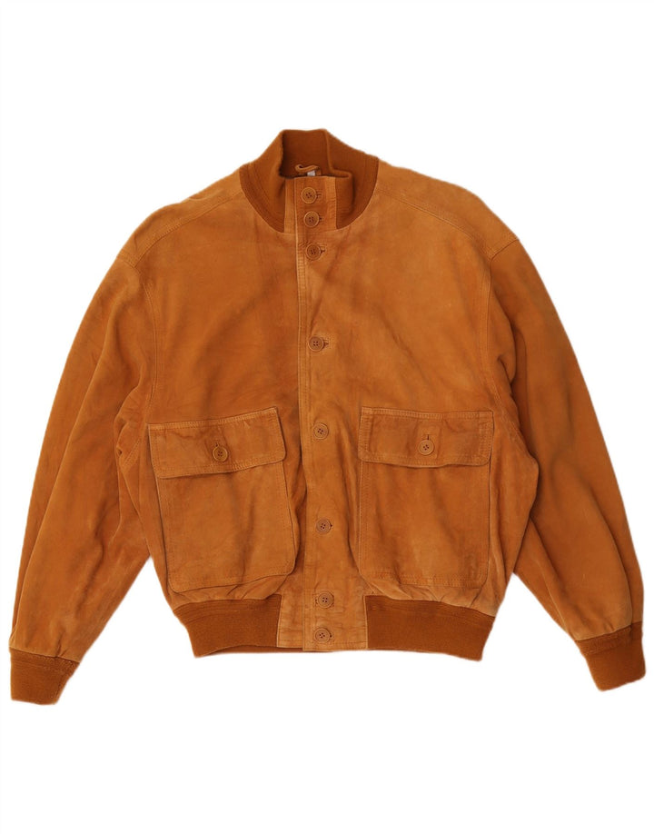 Giubbotto bomber vintage in pelle scamosciata da uomo IT 48 in pelle beige medio