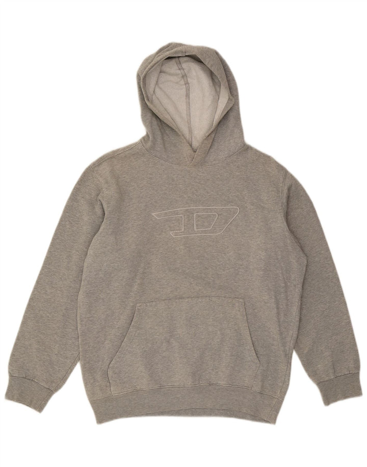 DIESEL Felpa con cappuccio grafica da uomo grande in cotone grigio