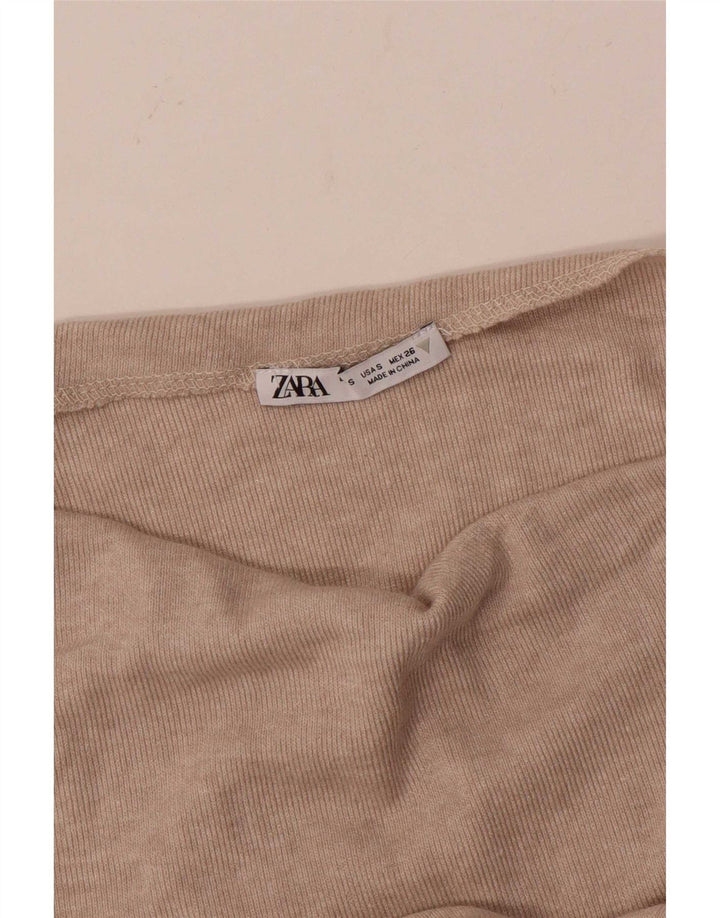 Top corto monospalla a maniche lunghe da donna Zara UK 8 piccolo beige