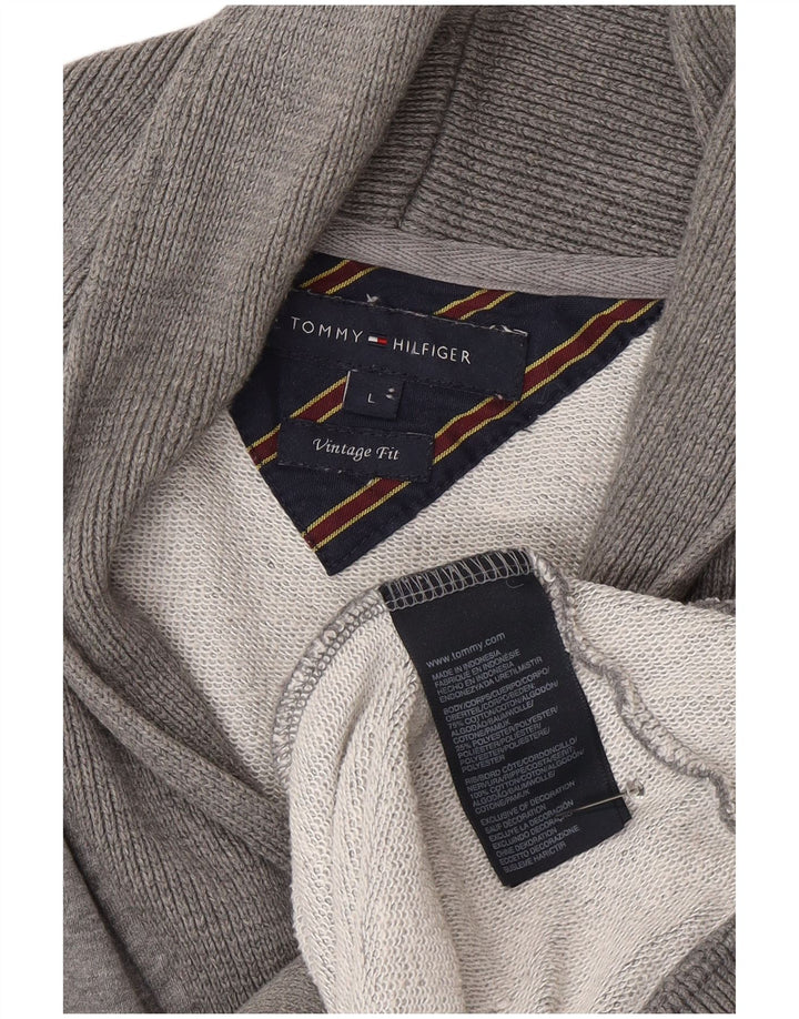 Maglione cardigan grafico da uomo Tommy Hilfiger grande cotone grigio