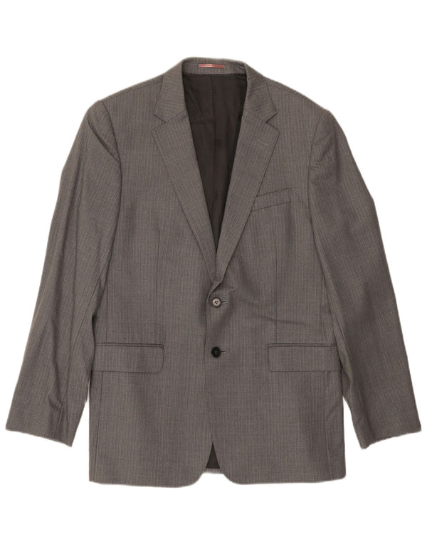 JAEGER Mens 2 Button Blazer Jacket UK 40 Large Grey Pinstripe Wool
