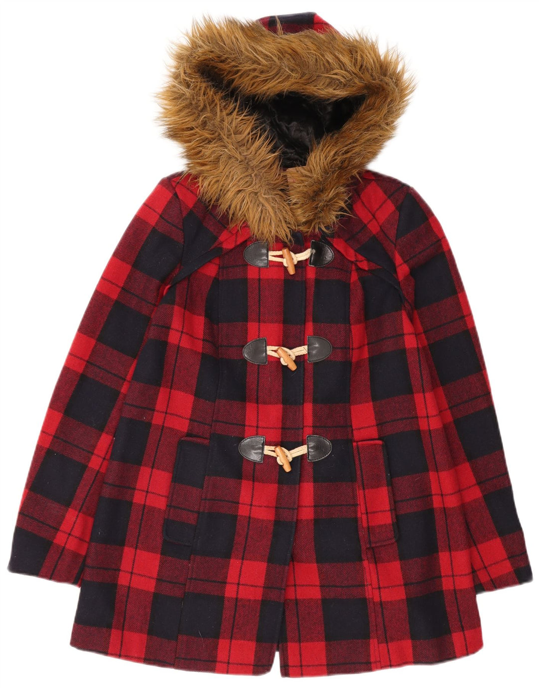 MISS SELFRIDGE Montgomery con cappuccio da donna UK 6 XS Lana scozzese rossa