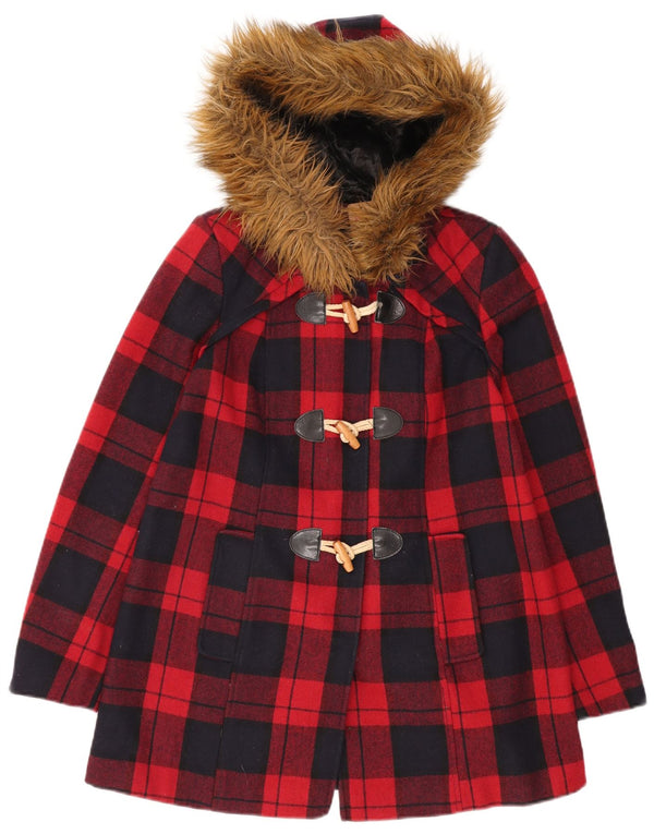 MISS SELFRIDGE Montgomery con cappuccio da donna UK 6 XS Lana scozzese rossa