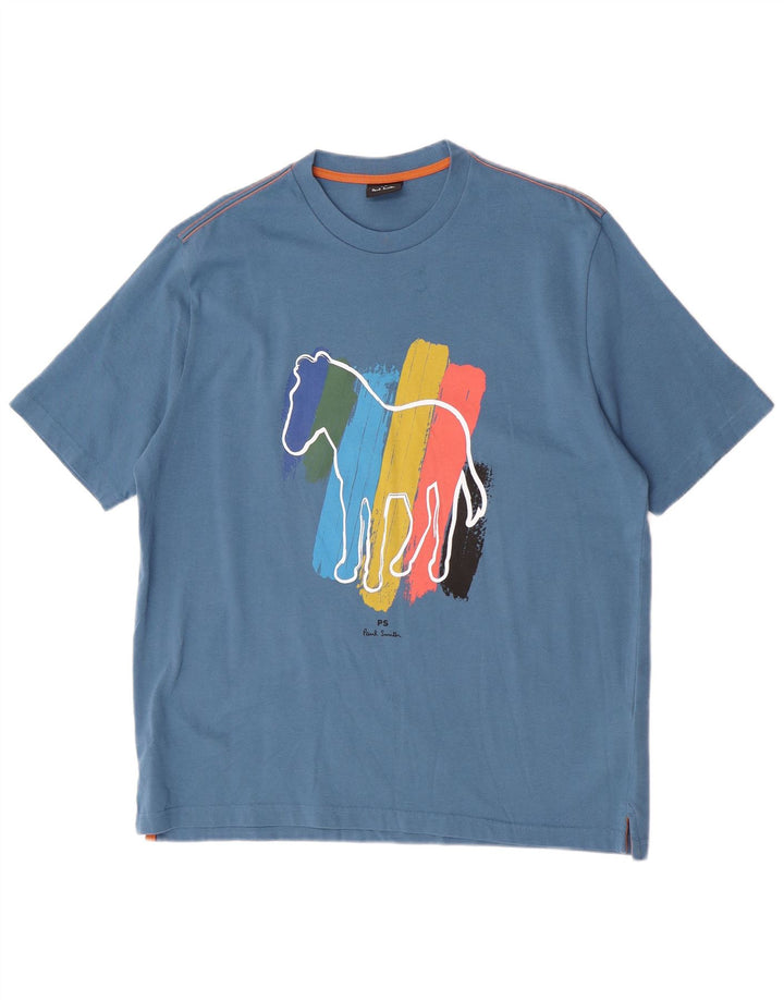 T-shirt grafica da uomo Paul Smith grande in cotone blu