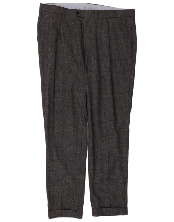 Pantaloni da abito con pegging da uomo Massimo Dutti EU 48 XL W38 L32 Cotone a quadri grigio
