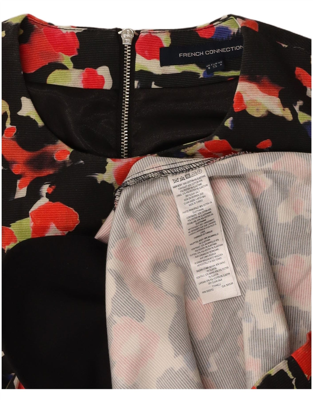 FRENCH CONNECTION Abito a trapezio da donna UK 8 Piccolo cotone floreale nero