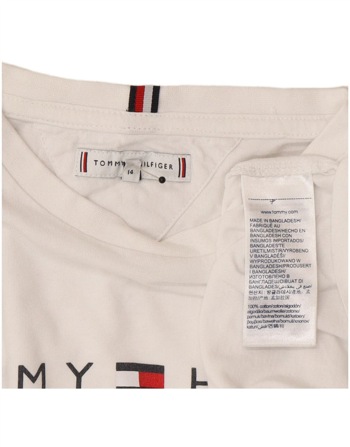 Tommy Hilfiger Maglietta grafica da ragazzo a manica lunga 13-14 anni in cotone bianco