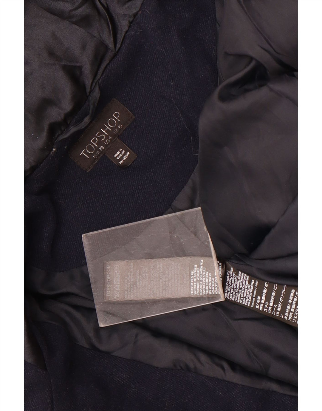 Topshop Giacca Parka oversize con cappuccio da donna UK 10 Small Blu Navy