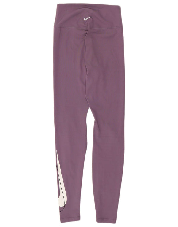 Nike Womens Dri Fit Graphic Leggings UK 4 XS Purple Polyester
