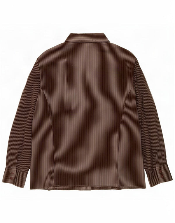 Camicia vintage da donna con volant sul davanti UK 18 XL Acetato gessato nero