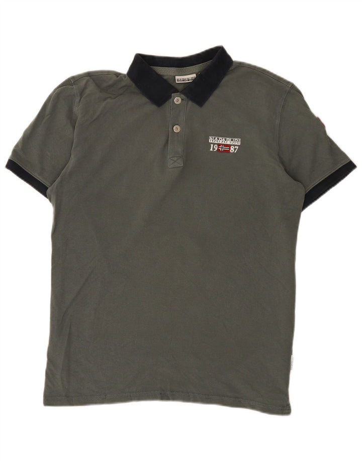 Polo da uomo Napapijri grande in cotone color block grigio