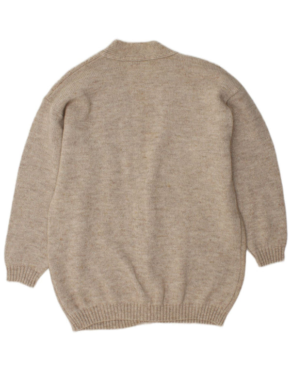 Maglione cardigan oversize da donna vintage UK 14 Lana beige medio