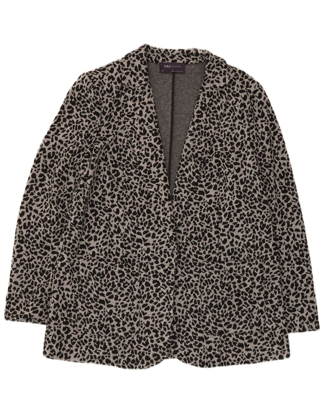 Giacca blazer aperta da donna Marks & Spencer UK 14 grigio medio stampa animalier