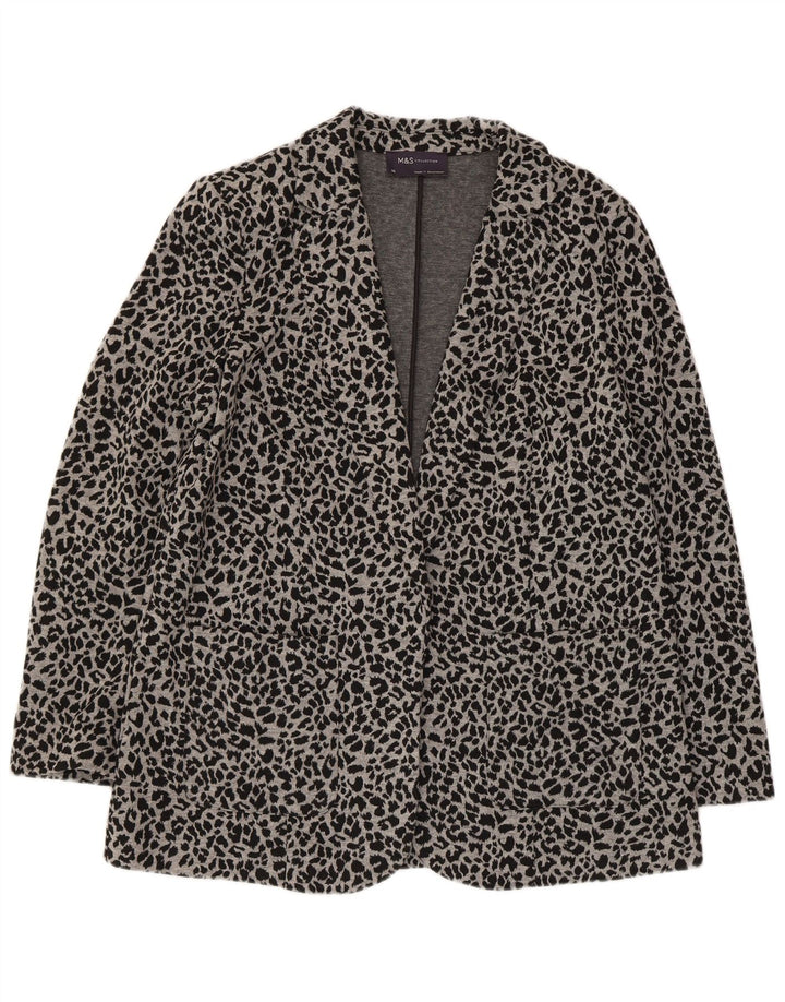Giacca blazer aperta da donna Marks & Spencer UK 14 grigio medio stampa animalier
