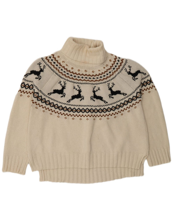 Maglione maglione a collo alto da donna Barbour UK 16 Large White Fair Isle Wool