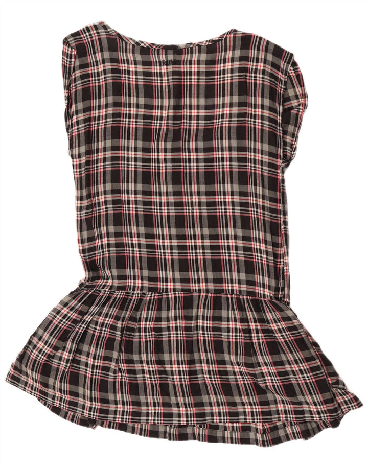 Abito tunica senza maniche da donna Roxy UK 12 cotone medio nero a quadri