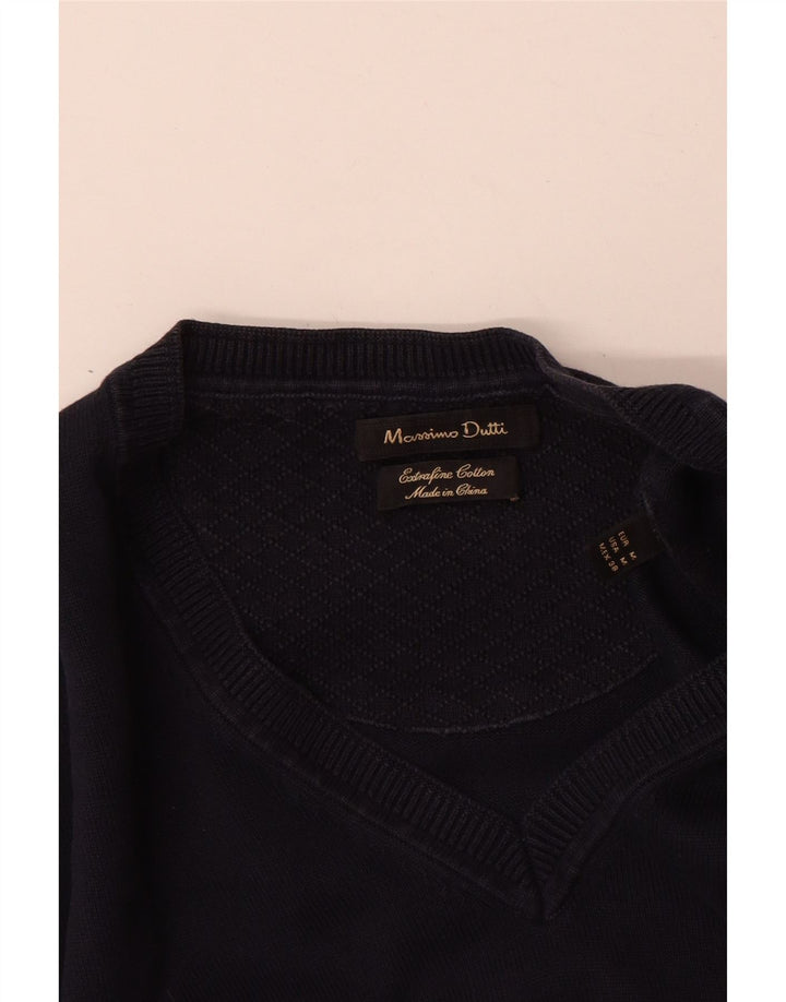 Maglione Zara da uomo con scollo a V in cotone medio blu navy